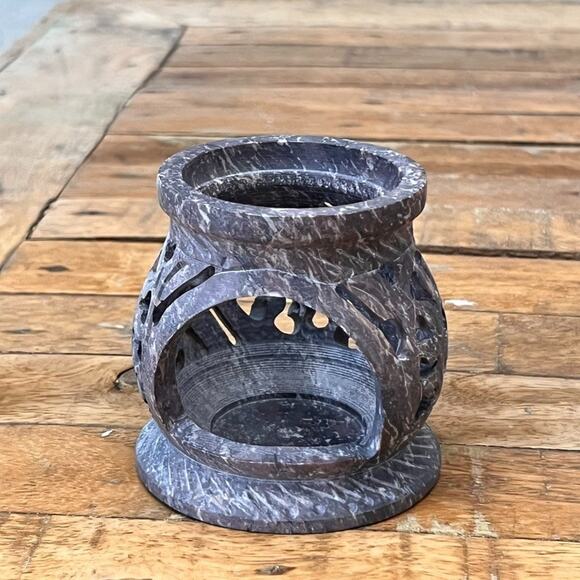 Unbranded Other - Soapstone Hand Carved Tea Light Holder 3.5" Oil Burner